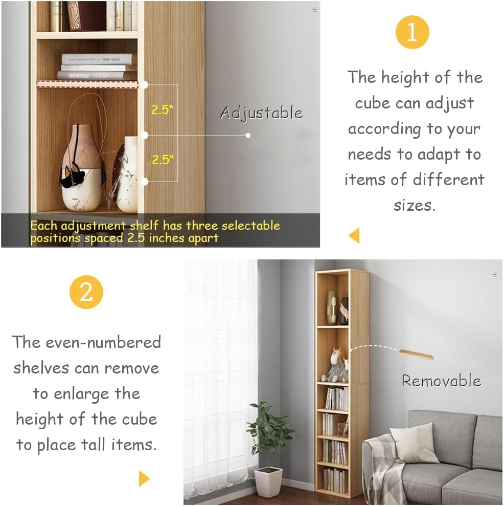 IOTXY Small Narrow Corner Bookcase - 71" Tall Gap Storage Cabinet, Oak