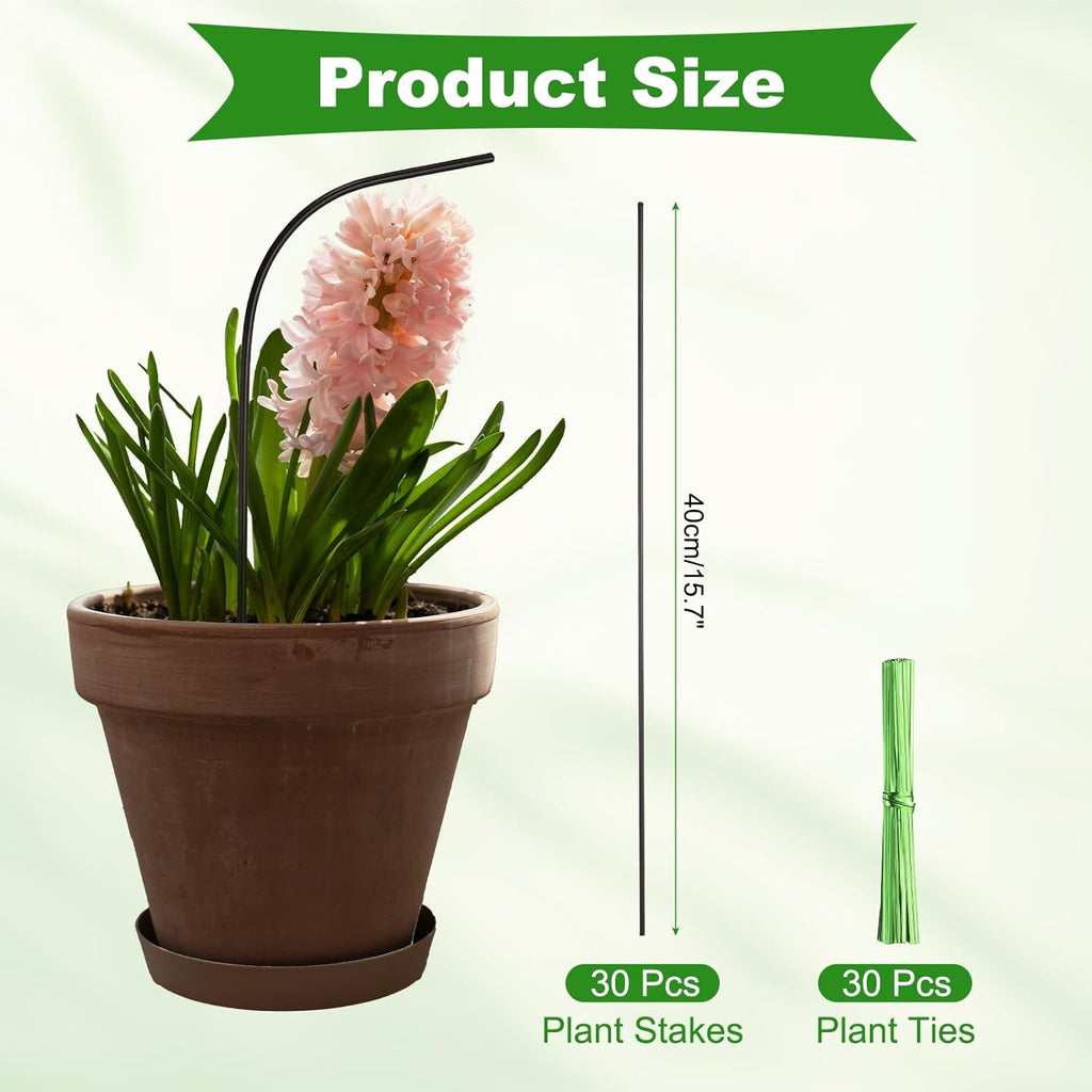uxcell 30pcs Green Plant Support Stakes, 15.7" Bendable Garden Plant Sticks Plastic Single Stem Plants Support Stakes with Ties for Potted Plants Flowers Orchid Peony, Brown