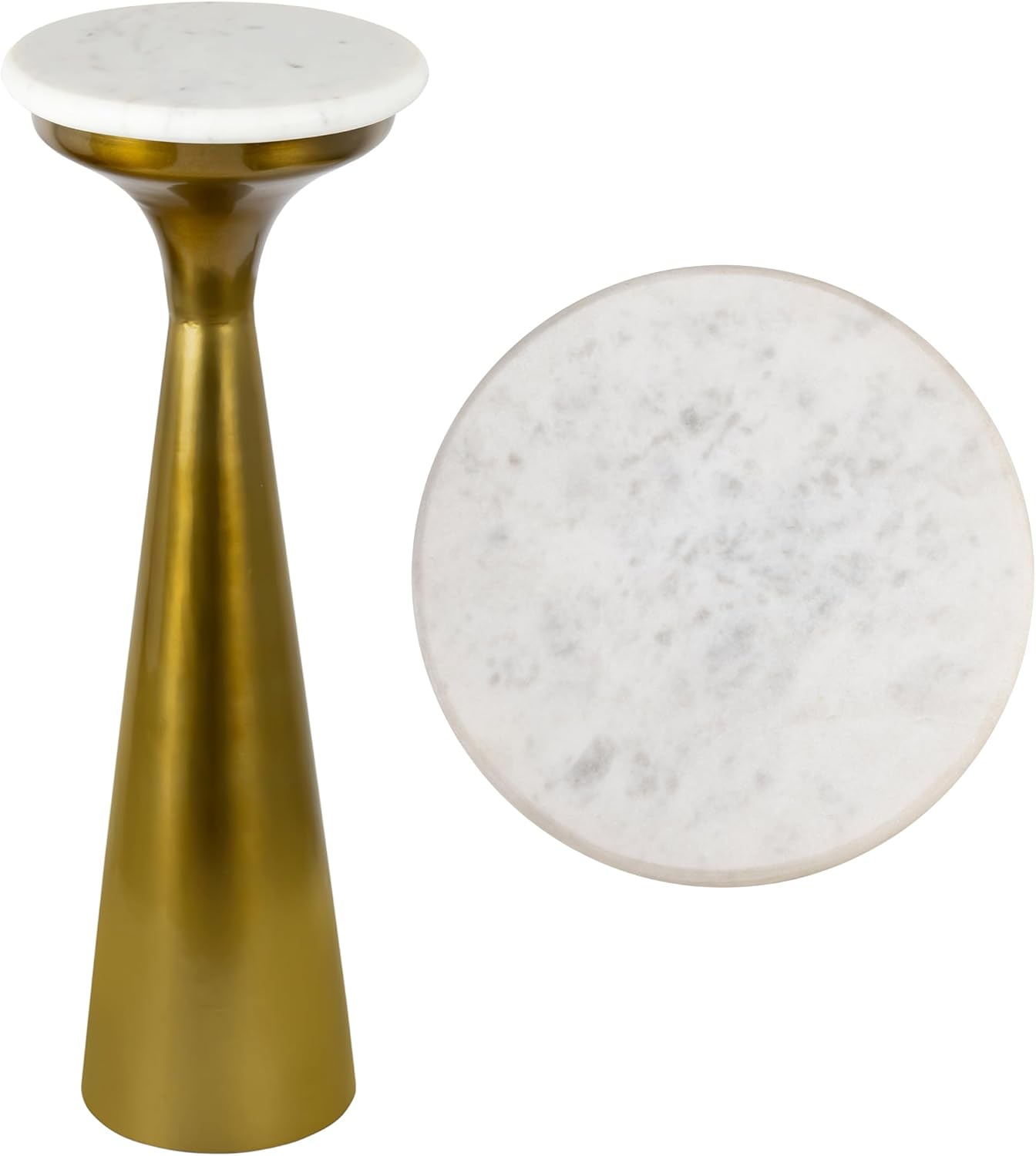 JONATHAN Y Oliver 8" Round Marble Pedestal Drink Table, Gold/White | 22.25" High Modern Martini Cocktail Accent Stand, Small Side Furniture, No Assembly, Mid-Century Glam Style