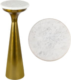 Eyely DNE1009A Alton 22.25" Mid-Century Glam Retro Metal Drink Table with Marble Top, Side Table for Bedroom, Living Room, White/Gold