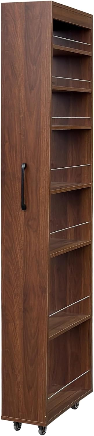 KEIKI 7 Tier Pull-Out Kitchen Pantry Storage Cabinet, Multi-Tier Single-Sided Open Shelf, Spice Rack Next to Fridge, Wood Hutch Food Pantries Cupboard for Coffee Bar, Dining Room, Narrow Spaces