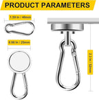 DIYMAG Magnetic Hooks, 70LBS Heavy Duty Neodymium Magnetic Hooks with Swivel Carabiner Hook,Great for Your Refrigerator and Other Magnetic Surfaces, Pack of 15