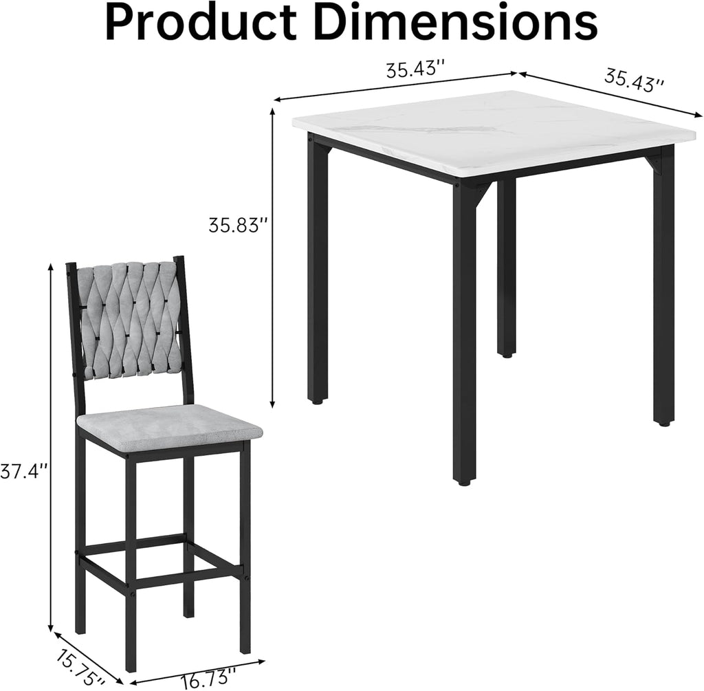 AWQM 5-Piece Dining Table Set, Dining Table Set for 4, Counter Height Table & 4 Velvet Bar Stools, Modern Kitchen Dining Set, Compact Dining Set for Small Spaces (Marble Texture & Velvet Chairs)