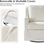 HULALA HOME Farmhouse Swivel Rocker Chair with Washable Slipcover, Ivory