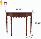 Solid Wood Console Table with Drawer – Dark Walnut Entryway Table with Scalloped Edge and Straight Legs, Narrow Accent Sofa Table for Living Room or Hallway(Dark Walnut)