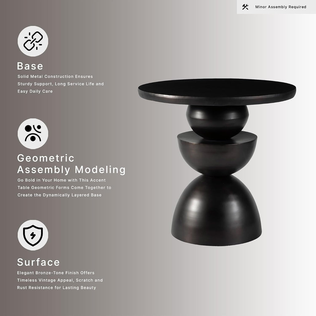 Signature Design by Ashley Kurtson Accent Table, Round Metal End Table with Contemporary Pedestal Base, Sculptural Geometric Decor for Living Room, Dark Bronze Finish, 23 Inch