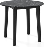 Giantex 35” Round Dining Table with Rubber Wood Legs, Marble-Textured Veneer Tabletop, Leisure Kitchen Table for 2 to 4 Person, Dinette, Living Room, Black