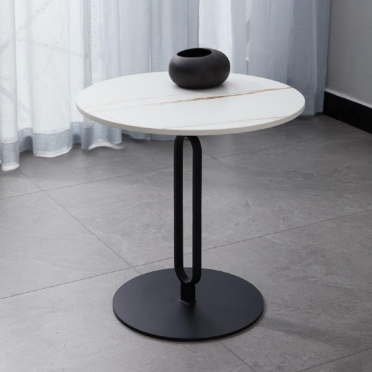 Marble White Side End Table, White Round Coffee Table Sofa Side Table Modern End Table Pedestal Table Simple Style for Living Room Balcony 18 inch