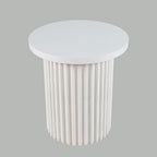Jofran Round End Table with Fluted Pedestal Base, Mid-Century Modern Side Table for Living Room Bedroom, Accent Table, White