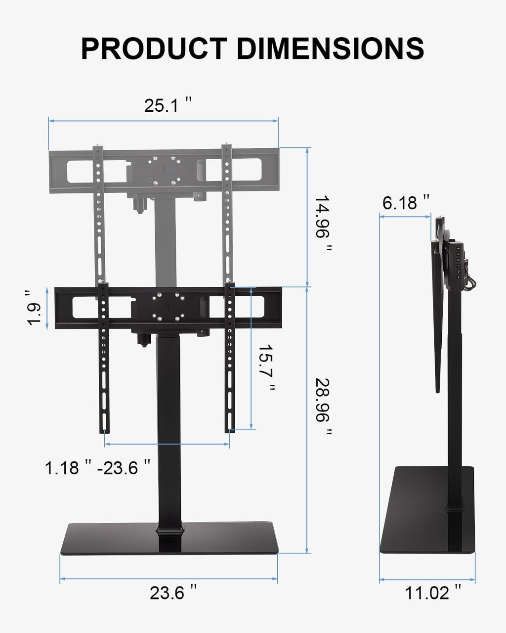 Universal Motorized TV Mount with Remote - Motorized TV Stand with Tempered Glass Base, TV Lift for Desktop and Floor
