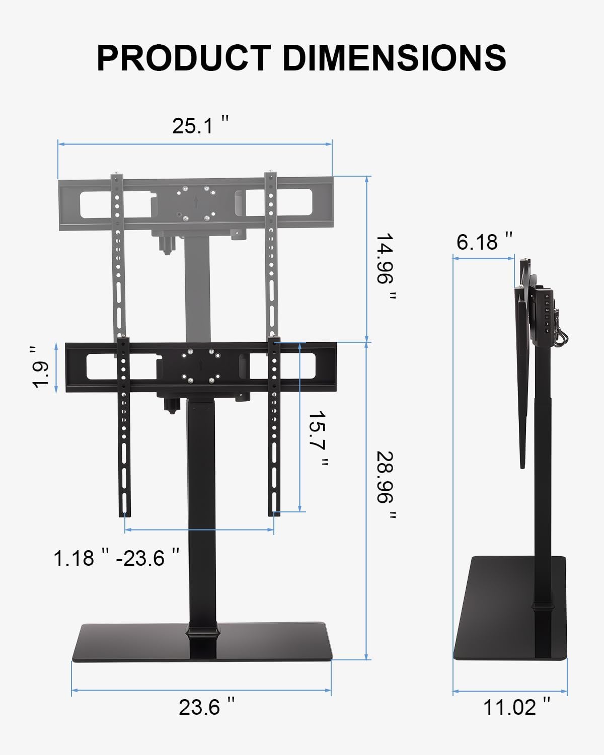 Universal Motorized TV Mount with Remote - Motorized TV Stand with Tempered Glass Base, TV Lift for Desktop and Floor