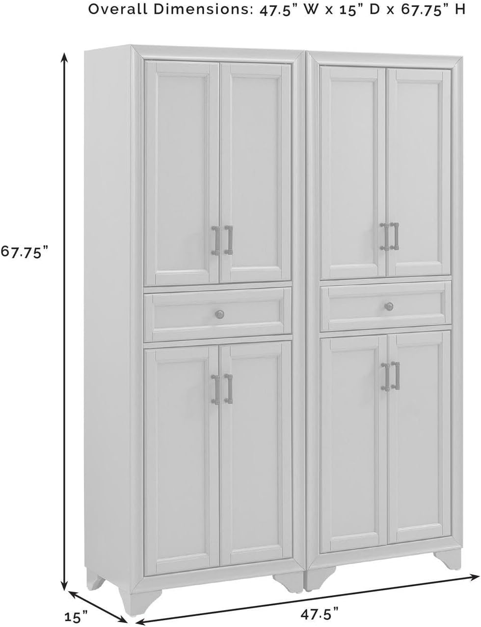 Maykoosh Pantry Cabinet Set, 2 Piece Storage Organizer, Distressed Gray, Metal Hardware