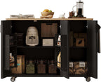 Kitchen Island with Drop Leaf with Drop Leaf Internal Storage Rack, Kitchen Island with Drop Leaf with Wheels Towel Rack， for Kitchen, Dining Room, Black