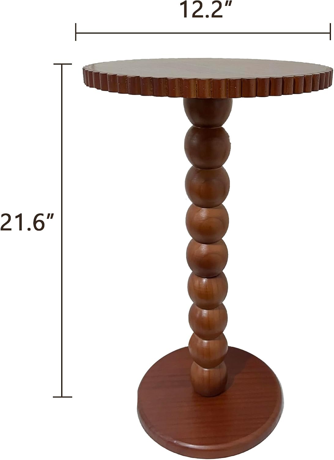 Slot Edge Round Side Table - Small Space Accent Table w/Solid Wood Leg - 12" Modern Drink Table, Nightstand for Bedroom, Living Room, Office & Tight Corners (Brown)