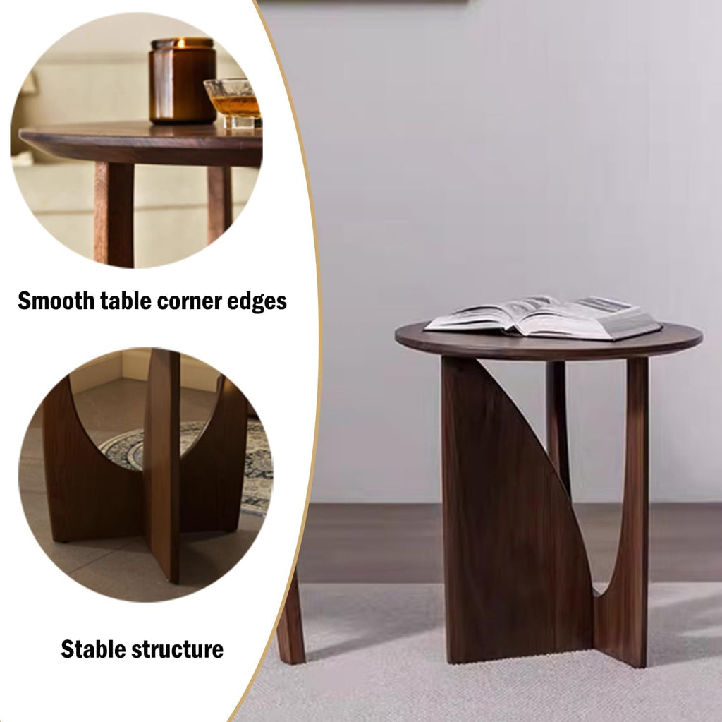 YUNMUAIR-Solid Wood Side Table Round End Table in Walnut Finish Wood Tabletop & Frame 19.68" Tall Farmhouse Side Tables Nightstand for Living Room,Bedroom,Brown