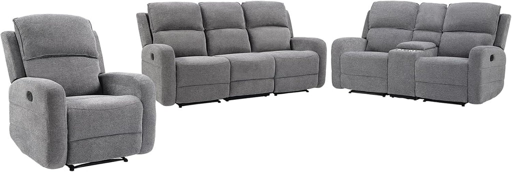 EBELLO Manual Living Room Furniture Reclining Couch Set, Fabric Recliner Chair, Loveseat and 3 Seat Sofa Couch for Meeting Room(Recliner+Loveseat+3 Seat Sofa)