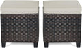 RELAX4LIFE 2-Piece Patio Ottoman Set - Wicker Footstools, All Weather PE Rattan Ottoman with Removable Cushions, Square Footrest Seat, Outdoor Stools for Garden, Porch, Pouf Ottoman (Brown)