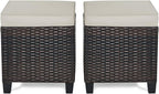 RELAX4LIFE 2-Piece Patio Ottoman Set - Wicker Footstools, All Weather PE Rattan Ottoman with Removable Cushions, Square Footrest Seat, Outdoor Stools for Garden, Porch, Pouf Ottoman (Brown)