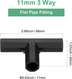 4 Pcs 11mm Greenhouse Frame Building Connectors, 3 Way Flat Pipe Fitting for Grape Trellis/Sunscreen Shed/Gardening Plant Stakes, Greenhouse Accessories [Black]