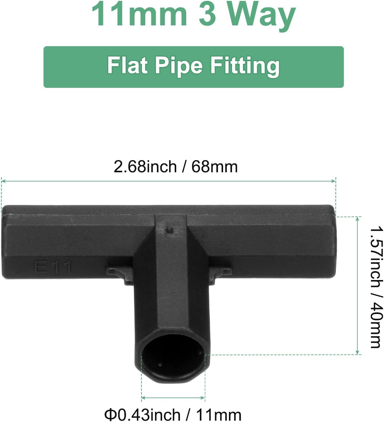 4 Pcs 11mm Greenhouse Frame Building Connectors, 3 Way Flat Pipe Fitting for Grape Trellis/Sunscreen Shed/Gardening Plant Stakes, Greenhouse Accessories [Black]