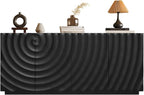 LKTART 59" Sideboard Buffet Cabinet with Storage, 4 Doors Modern Accent Storage Sideboard, Floor Cabinet Buffet with Spiral Grain for Kitchen, Living Room (Black)
