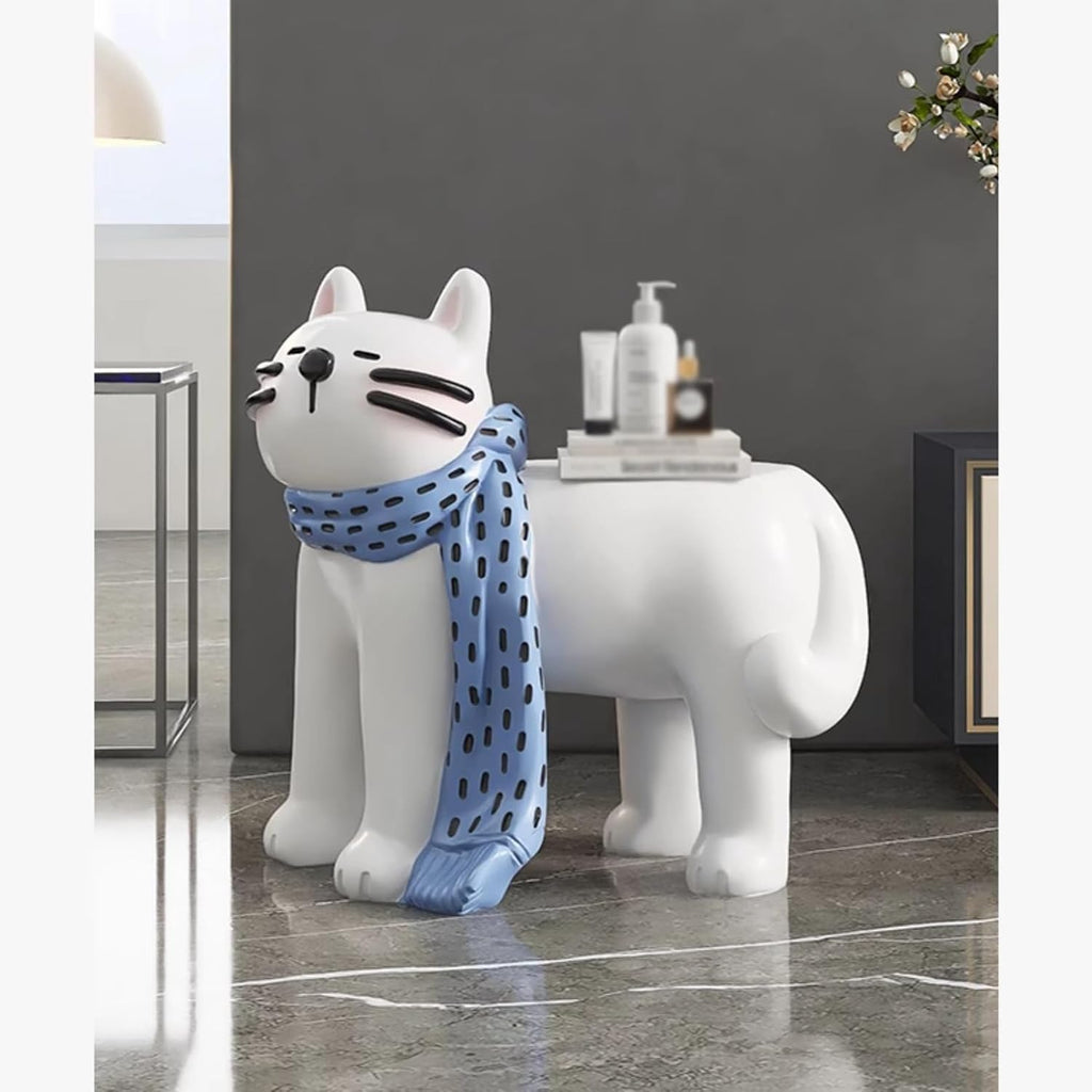 AETVRNI Adorable Cat-Shaped Side Table, 21" Lx13 Wx20 H,Animal-Shaped Resin Decor Kitty Nightstand End Table for Cat Lovers Living Room Bedroom,White