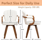 Swivel Dining Chairs Set of 2 Mid Century Modern White Faux Leather Upholstered Kitchen Chairs with Bentwood Frame Armrests Side Chairs,Comfortable Ergonomic Wood Accent Chair No Wheels