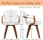 Swivel Dining Chairs Set of 4 Mid Century Modern White Faux Leather Upholstered Kitchen Chairs with Bentwood Frame Armrests Side Chairs,Comfortable Ergonomic Wood Accent Chair No Wheels