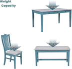 LUMISOL 6-Piece Dining Table Set with Bench, Farmhouse Solid Wood Kitchen Table Set with Bench, 4 Upholstered Chairs & Storage Drawers for Kitchen, Dining Room, Living Room, Antique Blue