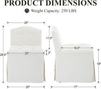White Tufted Makeup Vanity Chair with Wheels, Small Upholstered Skirted Slipper Accent Chair with Low Back & Metal Legs, Armless Rolling Vanity Stool Desk Chair for Living Room Bedroom