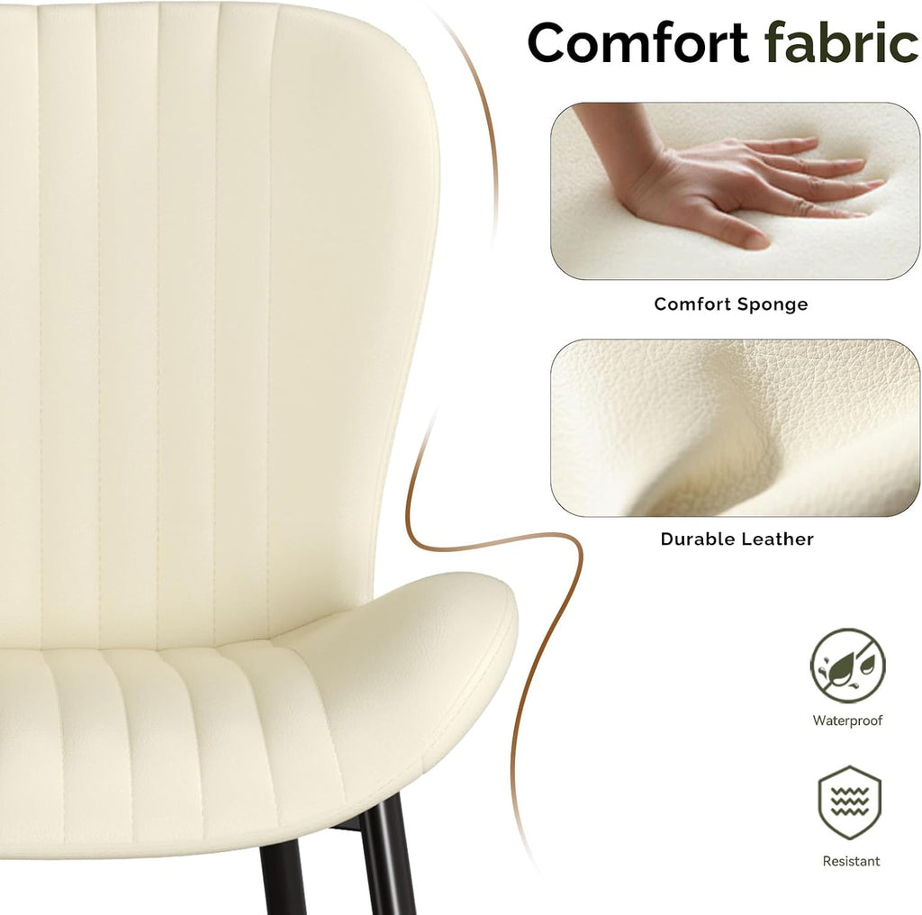 Upholstered Dining Chairs Set of 4 PU Leather Metal Legs Beige | Vertical channel tufting 19" seat height Ergonomic backrest Waterproof PU leather Sturdy metal frame
