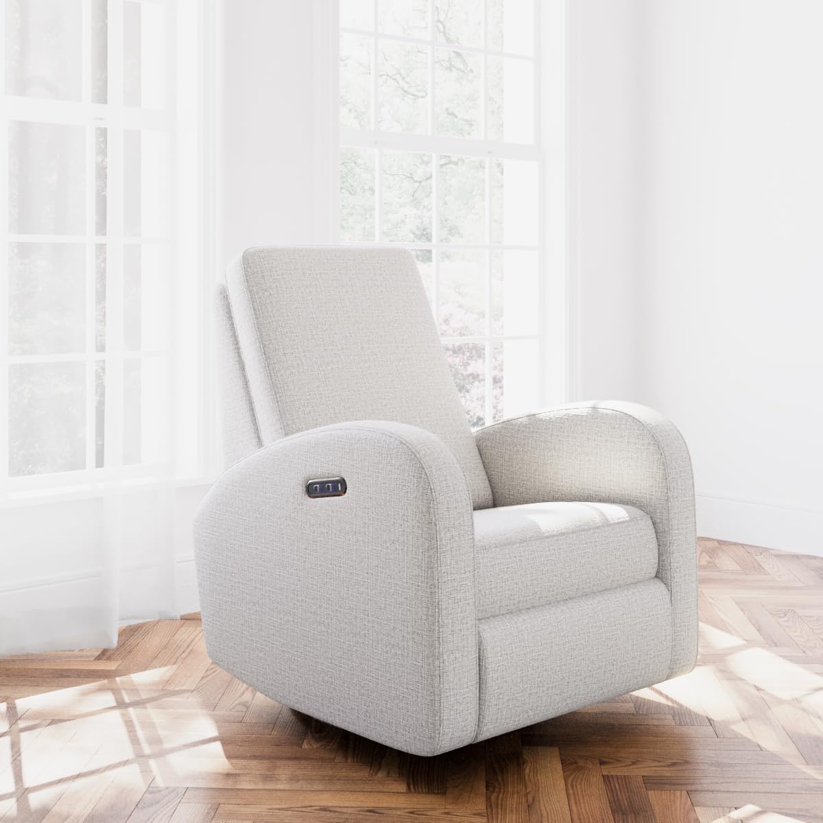 Storkcraft Santa Monica Power Recliner Swivel Glider, Steel Basketweave | GREENGUARD Gold Certified, CertiPUR-US Certified Foam, Effortless Electronic Power Recline, USB-A & USB-C Charger
