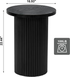Modern Side Table, 16.93" Fluted Round Pedestal Table for Living Room, Bedroom, Entryway, Sofa, Chair – Black Accent Table with Solid Wood Strips End Table