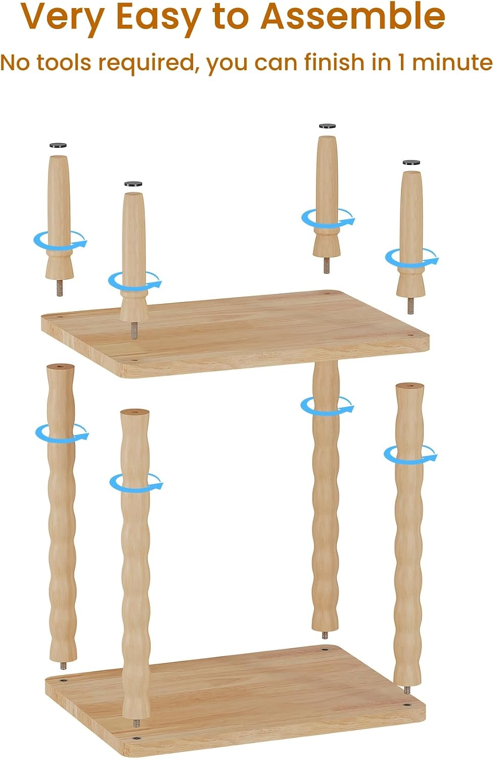 Solid Wood Side Table, Small Retro End Table, Narrow Couch Side Table with Storage Shelf, Skinny Bedside Table Nightstand for Small Space, Bedroom, Living Room, Farmhouse, No-Tool Assembly.