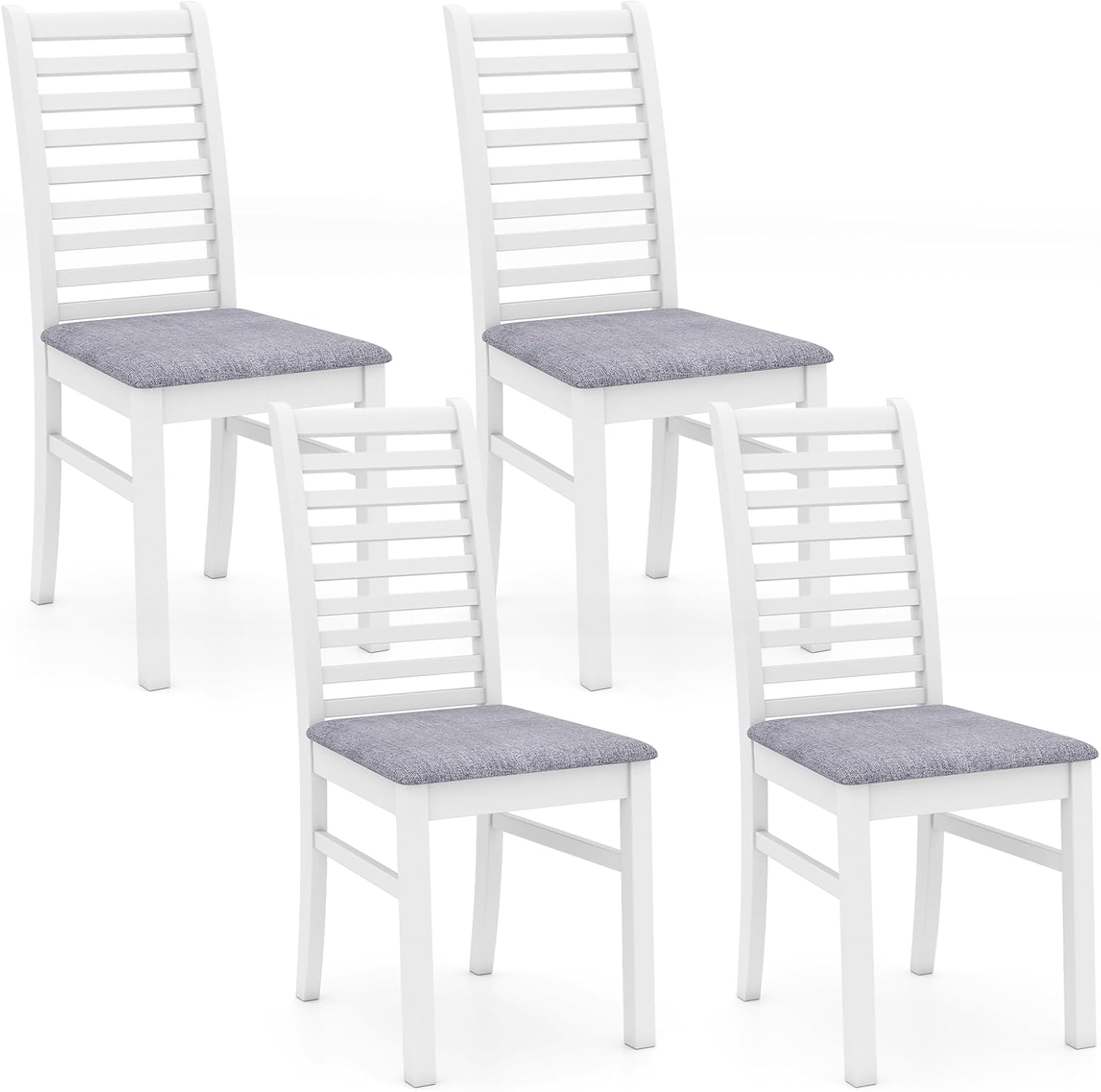 GOFLAME Wooden Dining Chairs Set of 4, Fabric Upholstered Kitchen Chairs with Rubber Wood Legs, Padded Seat & High Backrest, Armless Side Chairs for Dining Room, Living Room, Restaurant, White