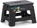 VOUNOT® Folding Step Stool, Portable Stepping Stool with Carrying Handle, Anti-Slip Folding Stool for Bathroom, Garden, Camping, Home, 32 x 25 x 22 cm, Black