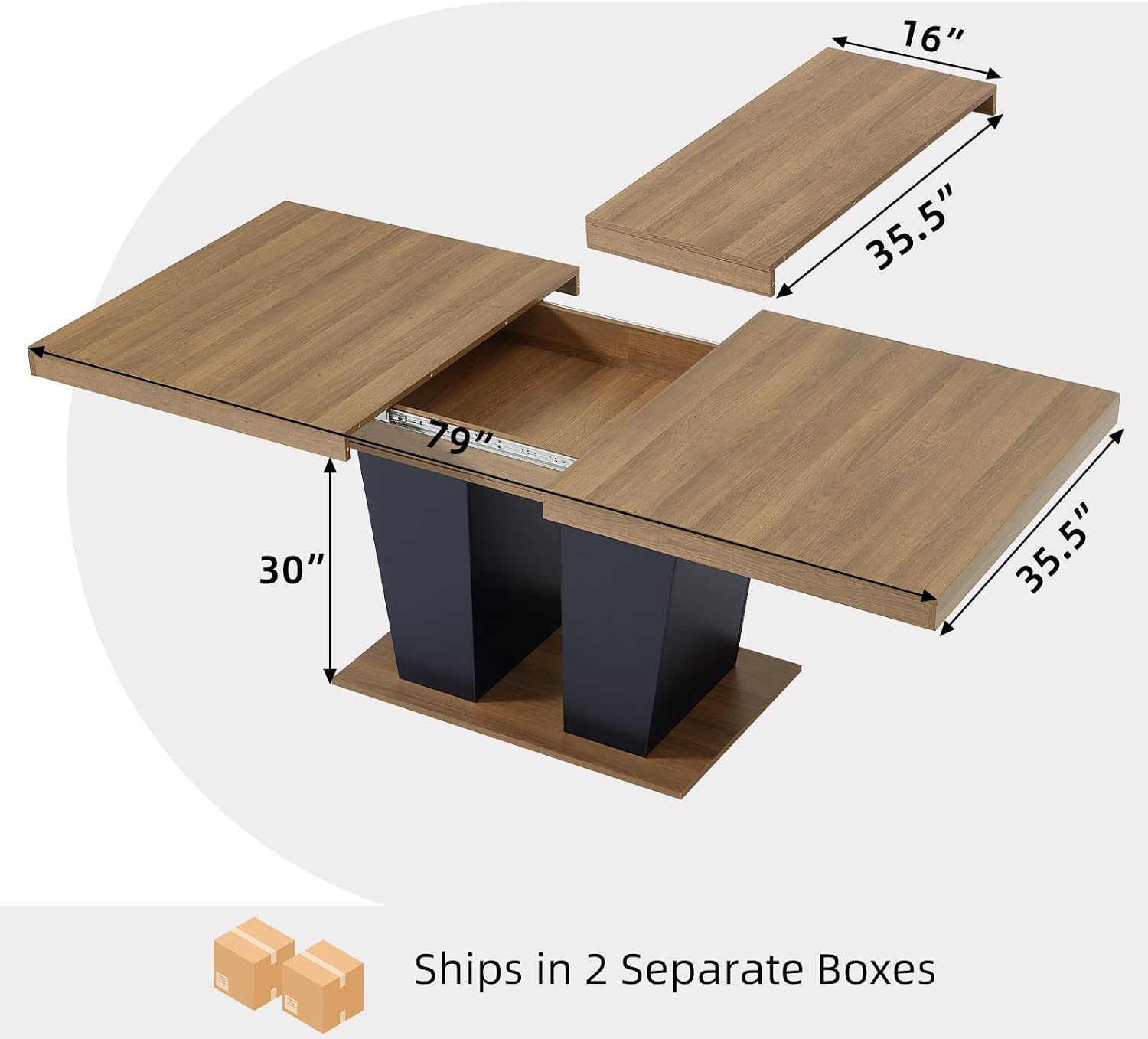 Dining Table Extendable 63 in-79 in for 4-8 Expandable Wood Rectangle with Fluted Base for Dining Room Kitchen Living Room Furniture Brown