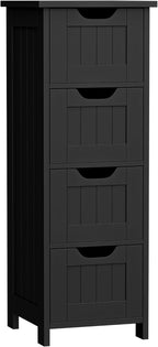 Bathroom Floor Storage Cabinet, Freestanding Wooden Side Organizer w/4 Drawers & Anti-Tip Kit for Bathroom Living Room Hallway Office Study, Black