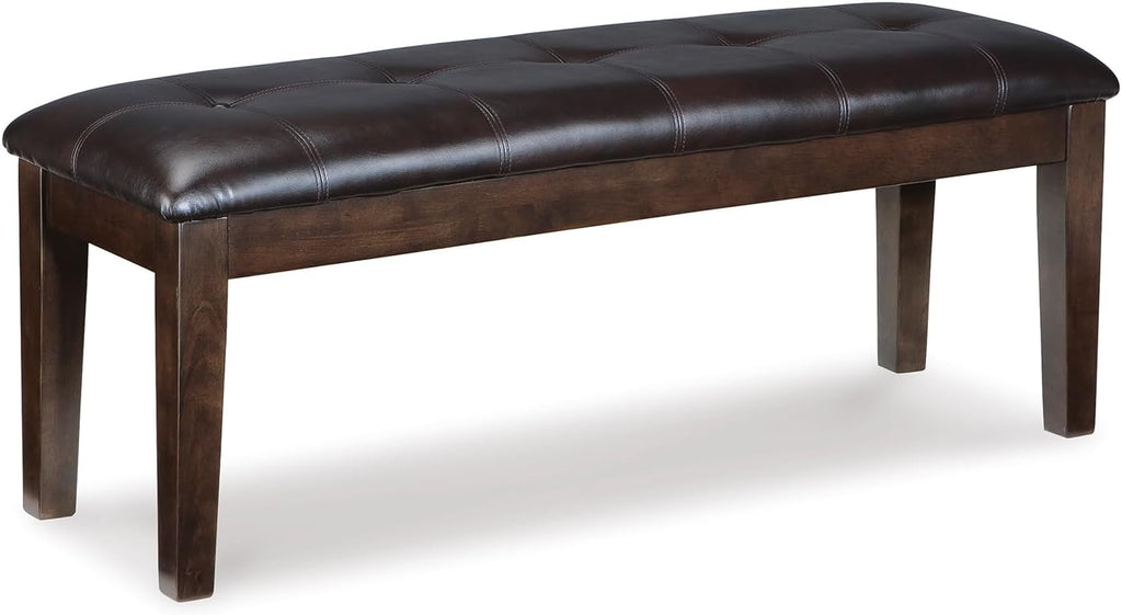 Signature Design by Ashley Haddigan 1-Piece Dining Bench, Faux Leather | Classic button tufted seat, Wood and engineered wood frame, 18.75 in seat height, 2-person capacity, Dark brown finish