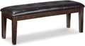 Signature Design by Ashley Haddigan 1-Piece Dining Bench, Faux Leather | Classic button tufted seat, Wood and engineered wood frame, 18.75 in seat height, 2-person capacity, Dark brown finish