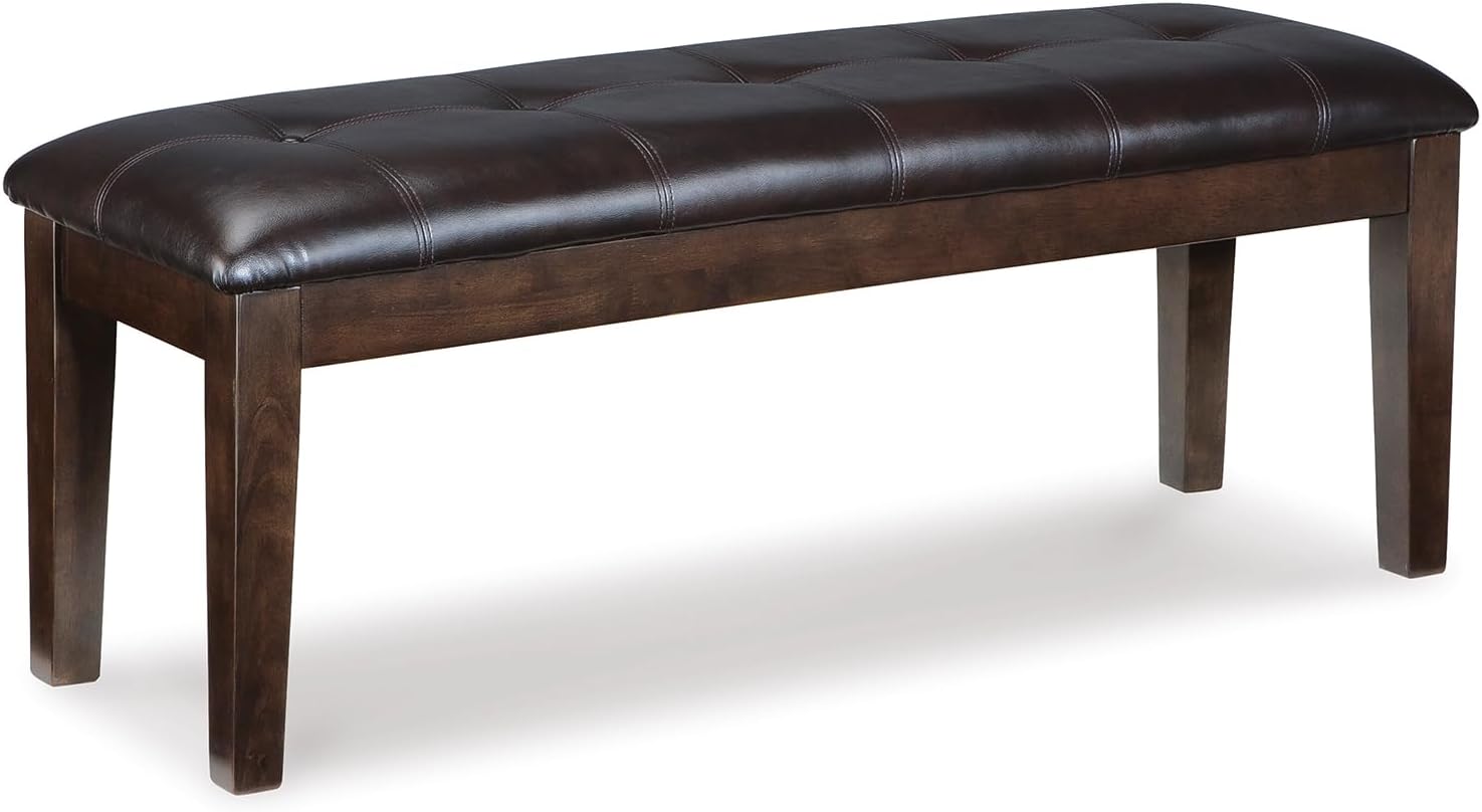 Signature Design by Ashley Haddigan 1-Piece Dining Bench, Faux Leather | Classic button tufted seat, Wood and engineered wood frame, 18.75 in seat height, 2-person capacity, Dark brown finish