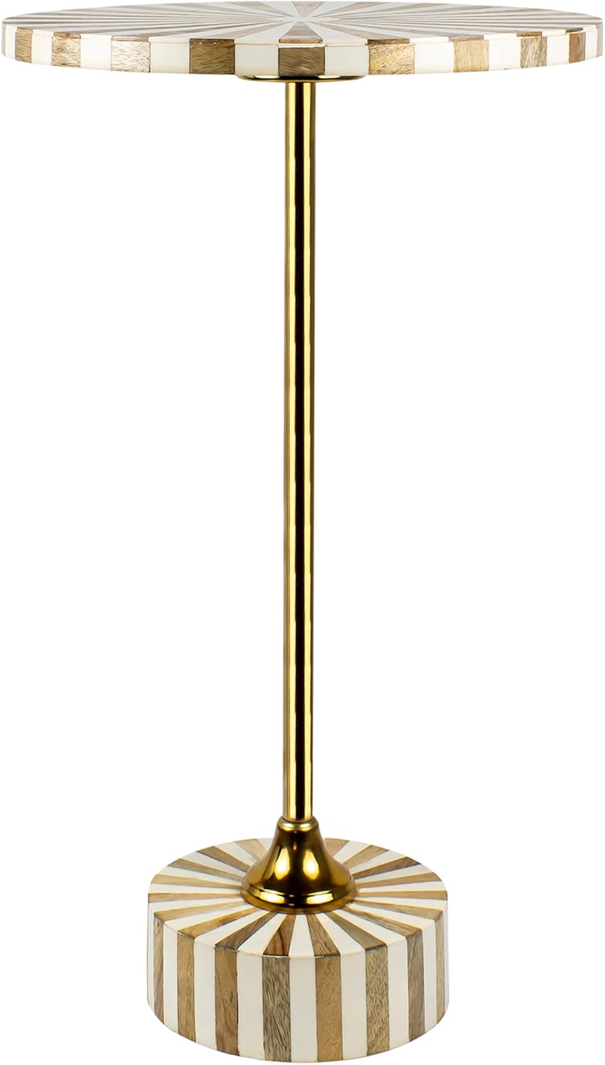 JONATHAN Y Calix 23.5" Round Sunburst Pedestal Drink Table, Light Brown | Modern Art Deco Style, Glossy Gold Metal Candlestick Leg, Ideal For Small Spaces, Living Room Or Bedroom, Spill-Proof Top