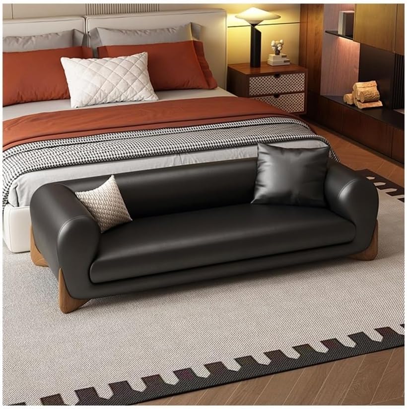 Modern Bed End Stool Leather Sofa Bench Bedroom Clothing Store Cloakroom Bedside Entryway(Black,Medium)