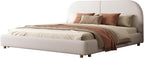 Kenhome Queen Size Boucle Cloud Bed Frame, Upholstered Platform Bed with Curved Headboard & Solid Wood Frame, Luxurious & Easy Assembly (Beige, Queen (U.S. Standard))