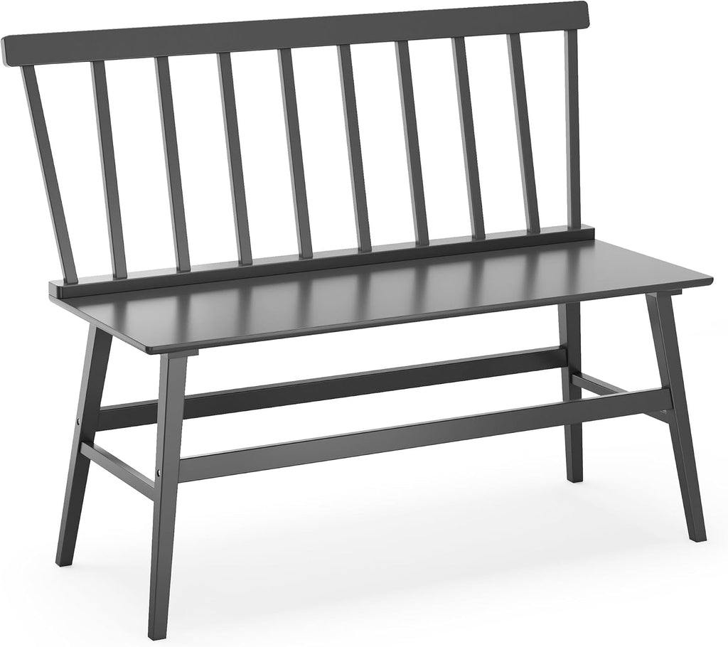 Wisuce Bamboo Dining Bench, Entryway Bench with Spindle Back (Black) | Bamboo & H-Shaped Support, Ergonomic Tilted Spindle Back, Multi-Scene Use, Easy Assembly & Maintenance