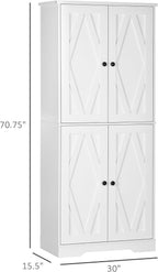 70.75" Farmhouse Kitchen Pantry Cabinet, Freestanding Tall Storage Cabinet with 4 Barn Doors and Adjustable Shelves for Dining Room, White