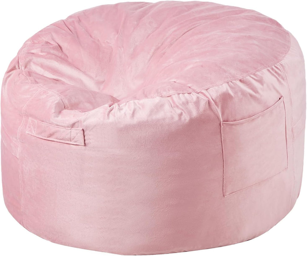 VEVOR Bean Bag Chair, 3 feet Round Bean Bag Chair with Removable and Washable Cover, 25D Memory Foam Filled with Soft and Smooth Dutch Velvet, Bean Bag for Bedroom or Playroom, Pink