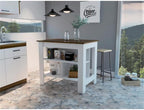 Tuhome Furniture Cala Modern Engineered Wood Kitchen Islands with Large Table Top & 3 Storage Shelves, Easy Assembly, in White/Walnut Finish