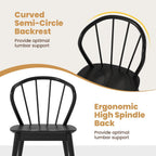 Giantex Wooden Dining Chairs Set of 2, Black Windsor Kitchen Chair w/High Spindle Back & Rubber Wood Legs, Wide Seat & Curved Backrest, Farmhouse Side Chairs, Armless Accent Chair for Home Restaurant