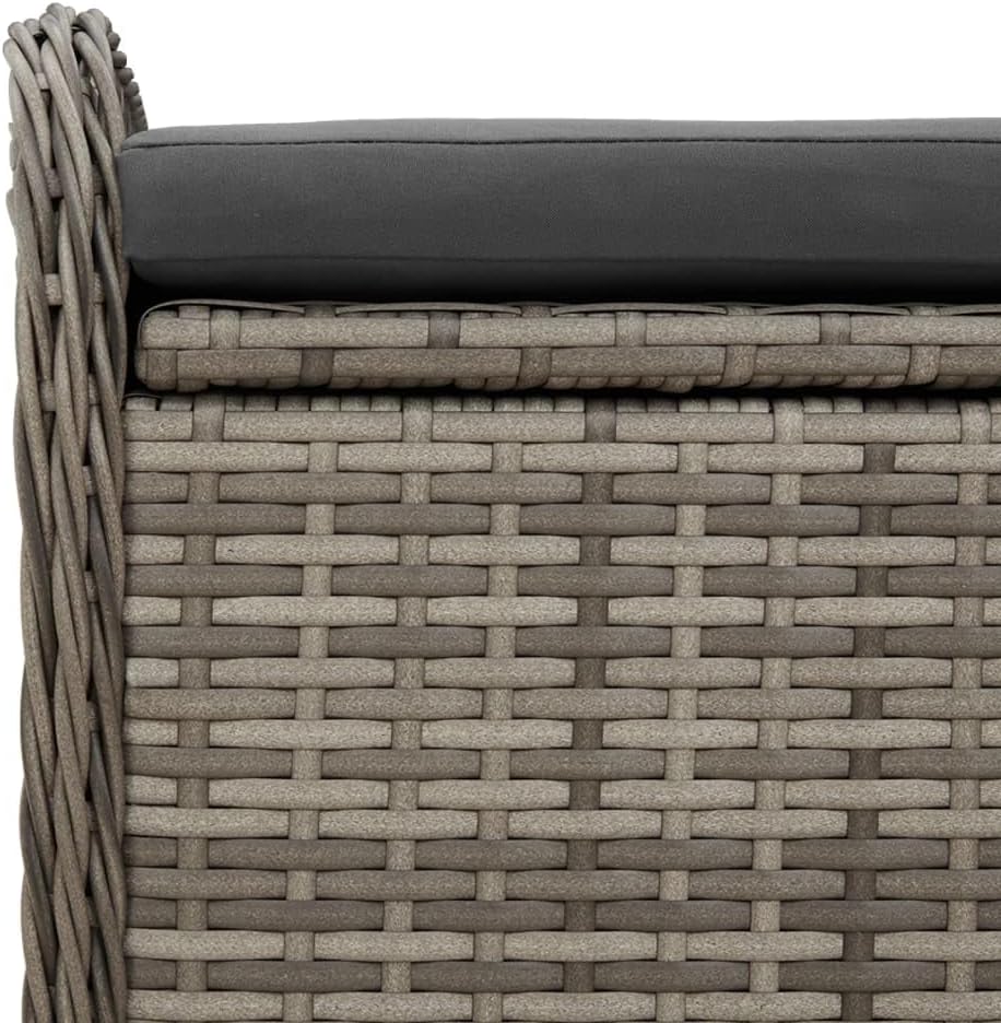 Poly Rattan Patio Storage Bench with Cushion, 45.3 Inch Outdoor Seat with Water-Proof Bag and Gas Spring Lid
